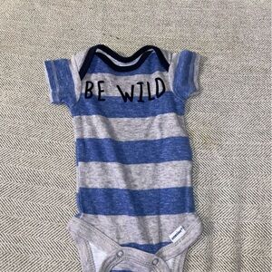 Gerber Newborn blue and gray stripe wild one bodysuit